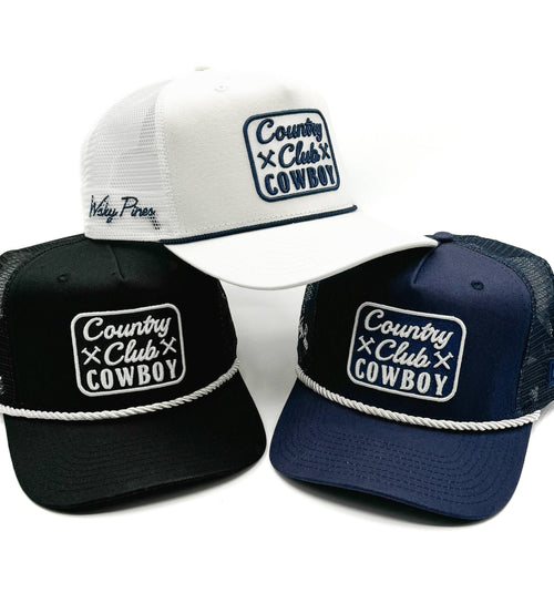 "Country Club Cowboy" Rope Trucker Hat: Black