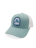 "Buckets" Trucker Hat: Golf, Beer, and Practice: Smoke Blue/White