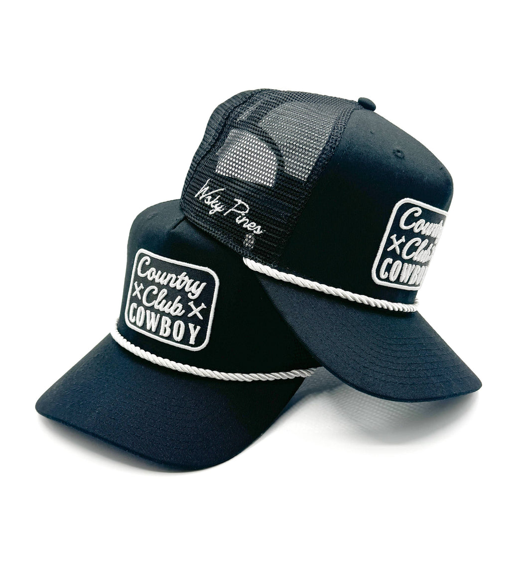 "Country Club Cowboy" Rope Trucker Hat: White