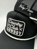 "Country Club Cowboy" Rope Trucker Hat: Black