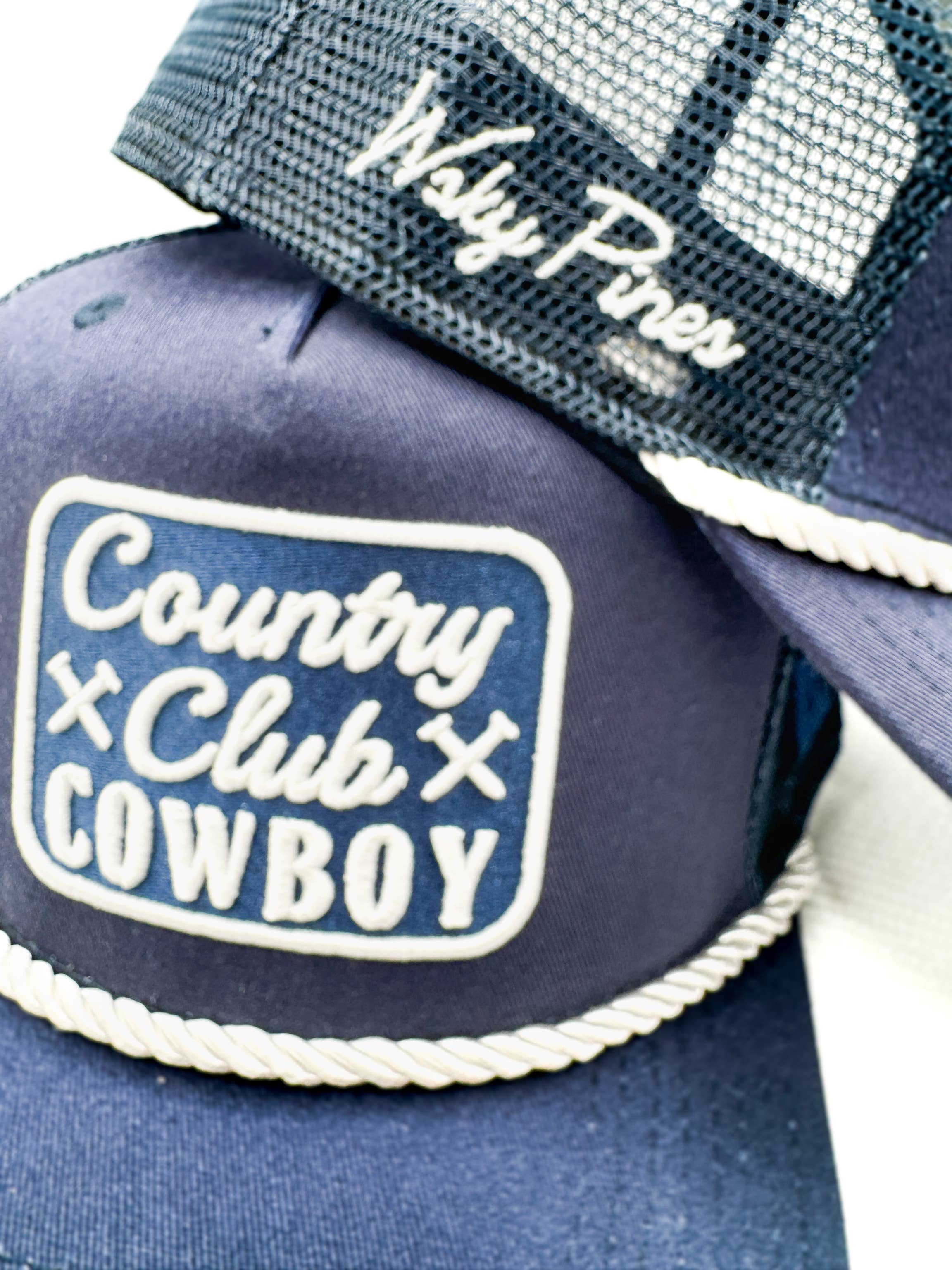 "Country Club Cowboy" Rope Trucker Hat: Black