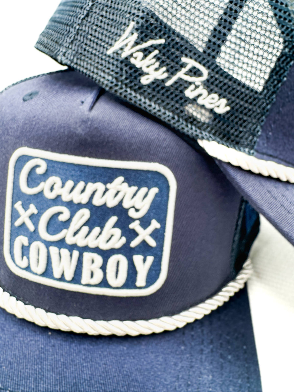 "Country Club Cowboy" Rope Trucker Hat: White